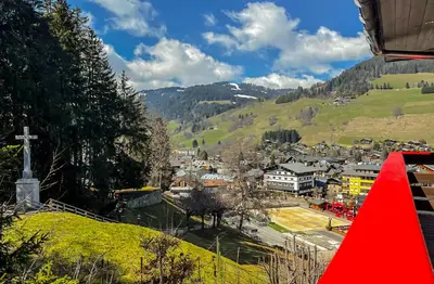 a view of a small town in the mountains at Chalet Albert 1 er Megeve village in Megève