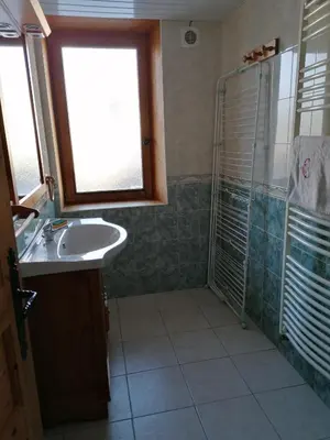 a bathroom with a sink and a shower at chalet Mont-Blanc in Combloux