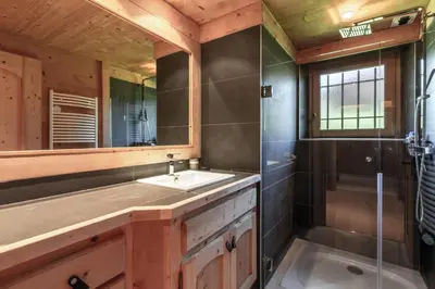 a bathroom with a sink and a shower at Chalet White Moon in Demi-Quartier