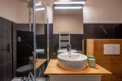 a bathroom with a sink and a shower at Le Cry - Cosy studio 2pax - Free Parking - 5mn City Center in Chamonix-Mont-Blanc