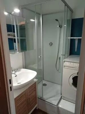a bathroom with a shower and a sink and a shower at Appartement rénové avec parking plein centre in Samoëns
