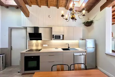 a kitchen with a sink and a refrigerator at Évasion au Sommet in Combloux